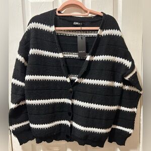 NWT Womenn’s Cardigan Black with White Stripes Size XL